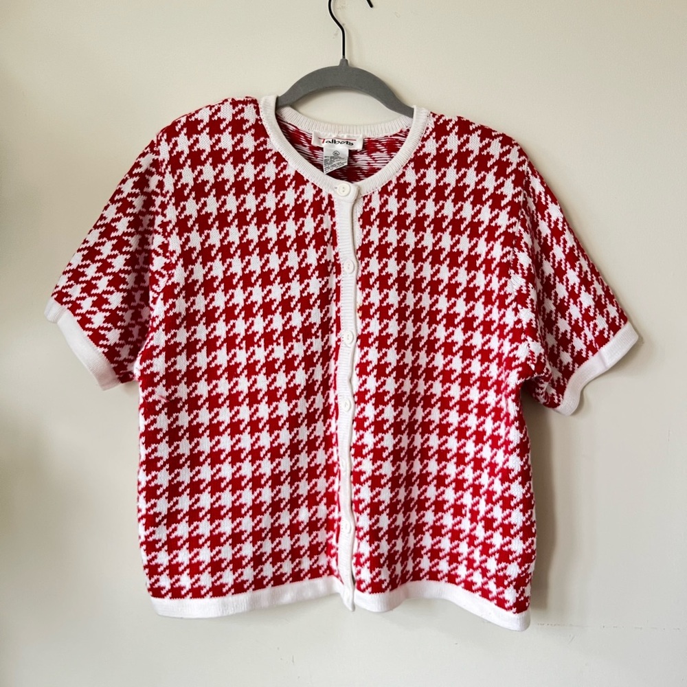 Talbot's Red and White Houndstooth Sweater size XL